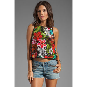 Revolve Line and Dot Tank Top Tropical Floral